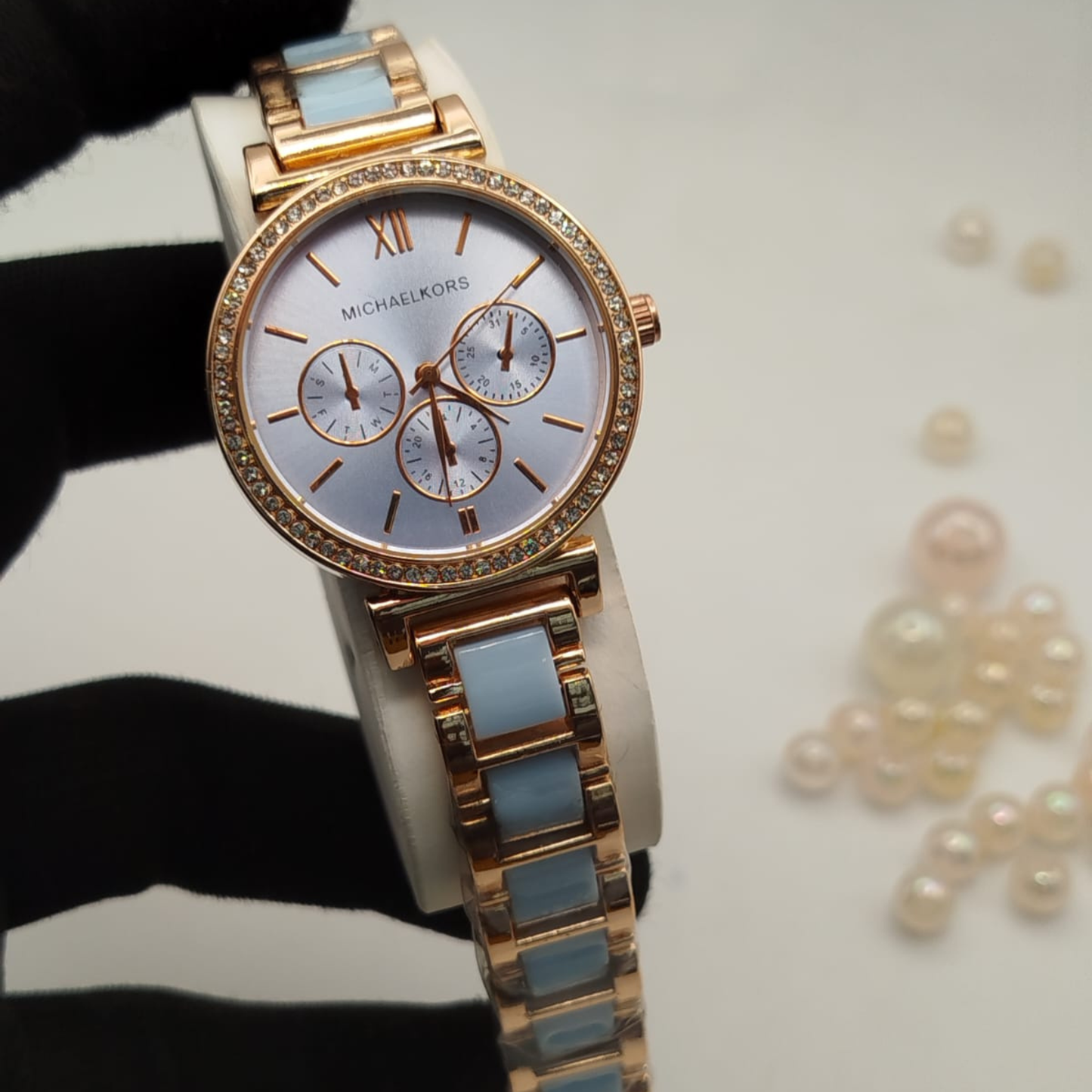 Michael Kors Replica Ladies Watch – Rose Gold Stone Bezel Luxury Women Watch in Pakistan