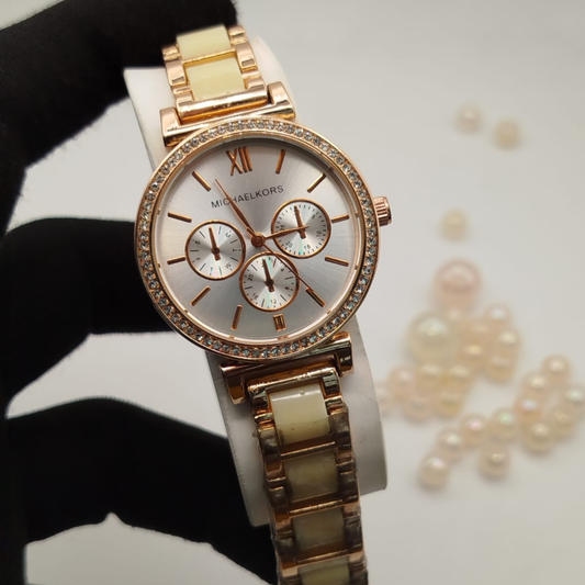 Michael Kors Replica Ladies Watch – Rose Gold Stone Bezel Luxury Women Watch in Pakistan