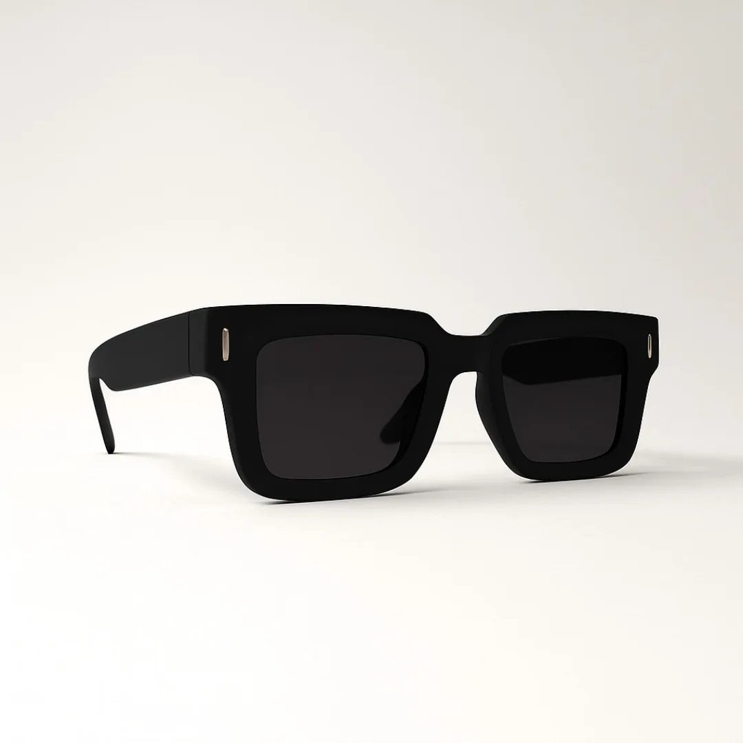 Premium Matte Black Square Sunglasses for Men & Women – UV400 Protection
